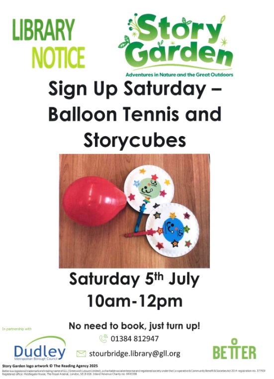 Stourbridge Library - Sign Up Saturday: Balloon Tennis and Storycubes